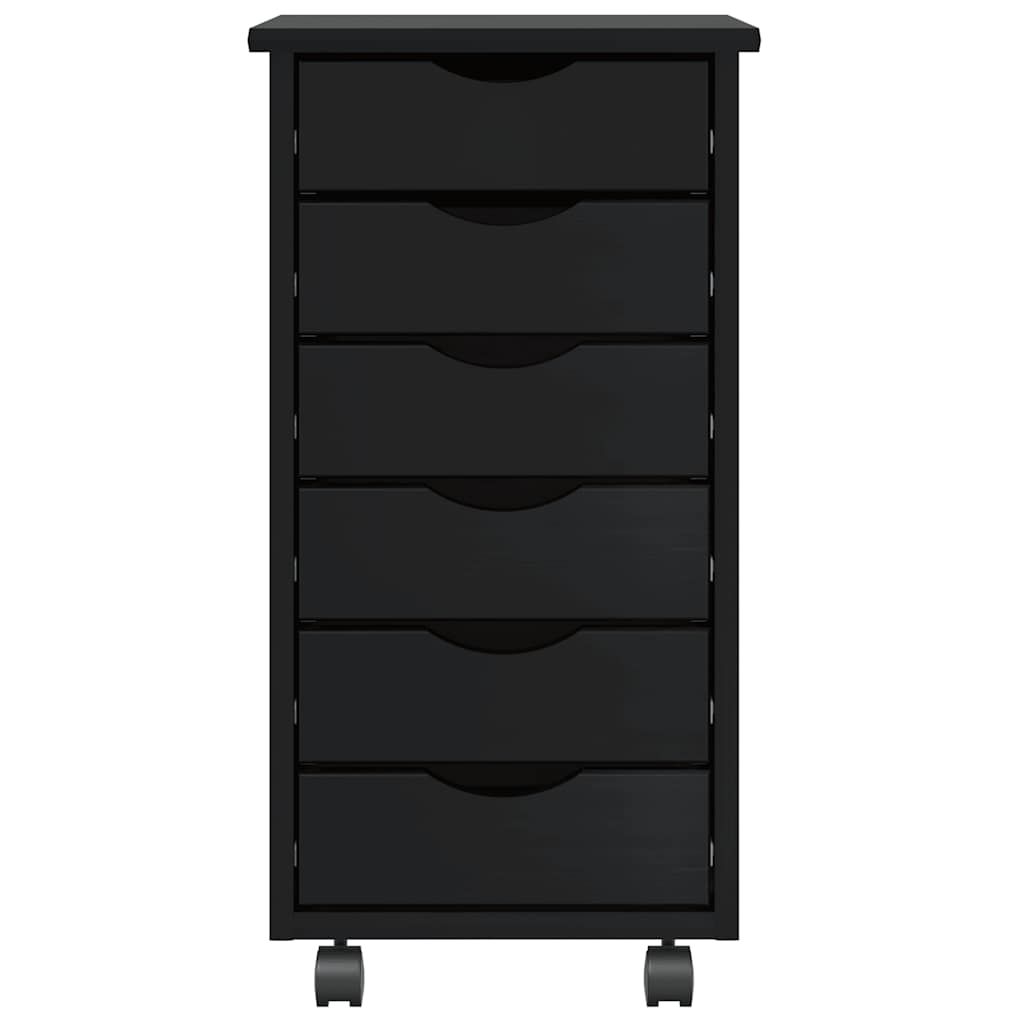 Rolling Cabinet with Drawers MOSS Black Solid Wood Pine