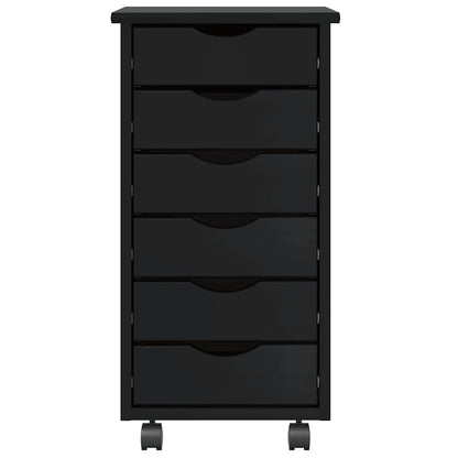 Rolling Cabinet with Drawers MOSS Black Solid Wood Pine