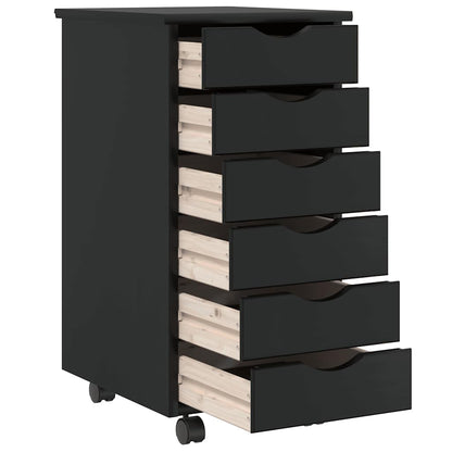 Rolling Cabinet with Drawers MOSS Black Solid Wood Pine