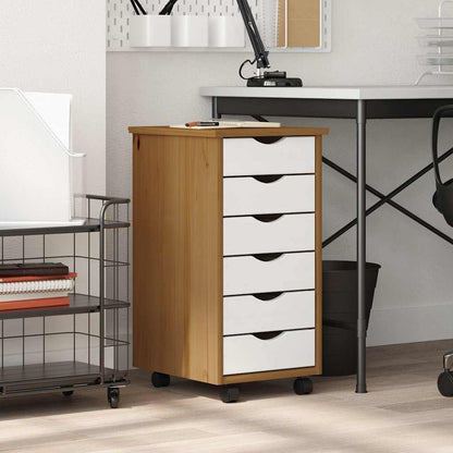 Rolling Cabinet with Drawers MOSS Honey Brown Solid Wood Pine