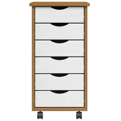 Rolling Cabinet with Drawers MOSS Honey Brown Solid Wood Pine