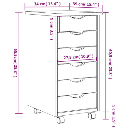 Rolling Cabinet with Drawers MOSS Honey Brown Solid Wood Pine
