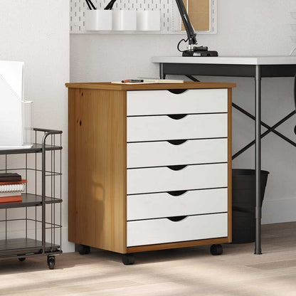 Rolling Cabinet with Drawers MOSS Honey Brown Solid Wood Pine