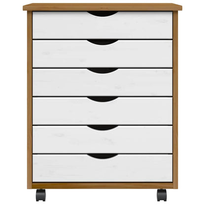 Rolling Cabinet with Drawers MOSS Honey Brown Solid Wood Pine