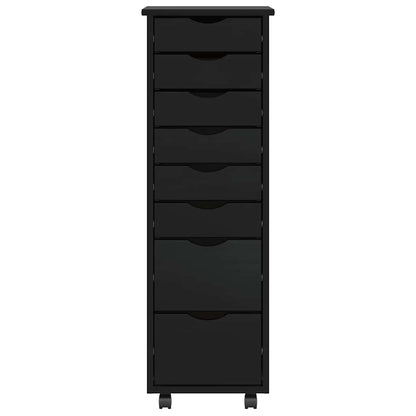 Rolling Cabinet with Drawers "MOSS" Black Solid Wood Pine