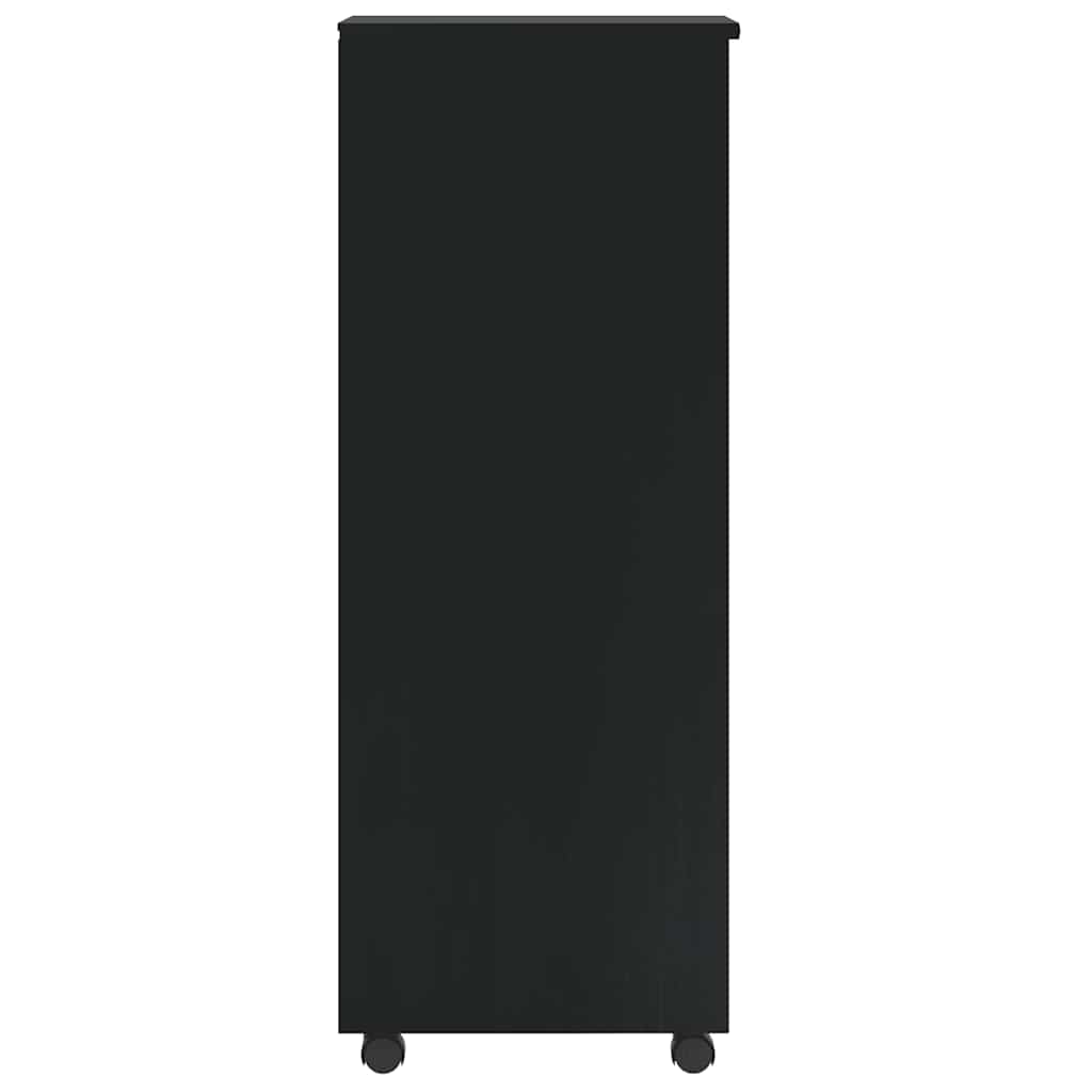 Rolling Cabinet with Drawers "MOSS" Black Solid Wood Pine