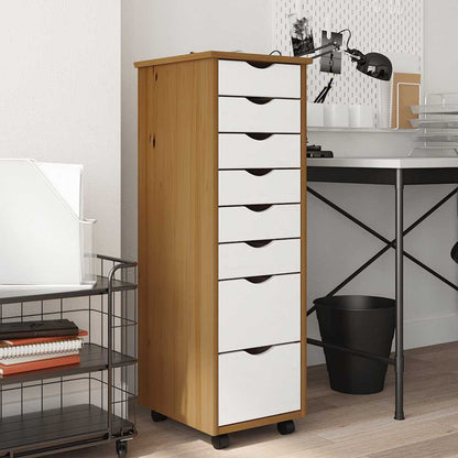 Rolling Cabinet with Drawers MOSS Honey Brown Solid Wood Pine