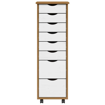 Rolling Cabinet with Drawers MOSS Honey Brown Solid Wood Pine