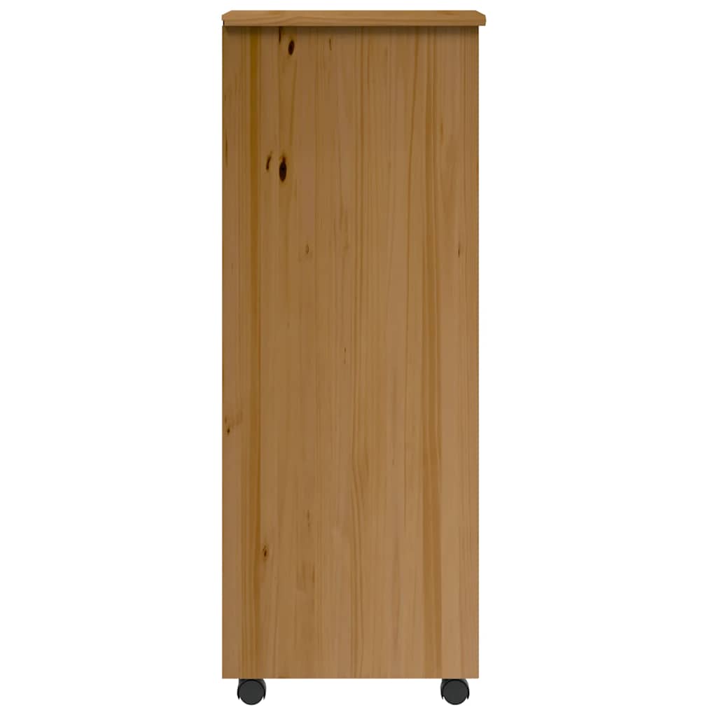 Rolling Cabinet with Drawers MOSS Honey Brown Solid Wood Pine