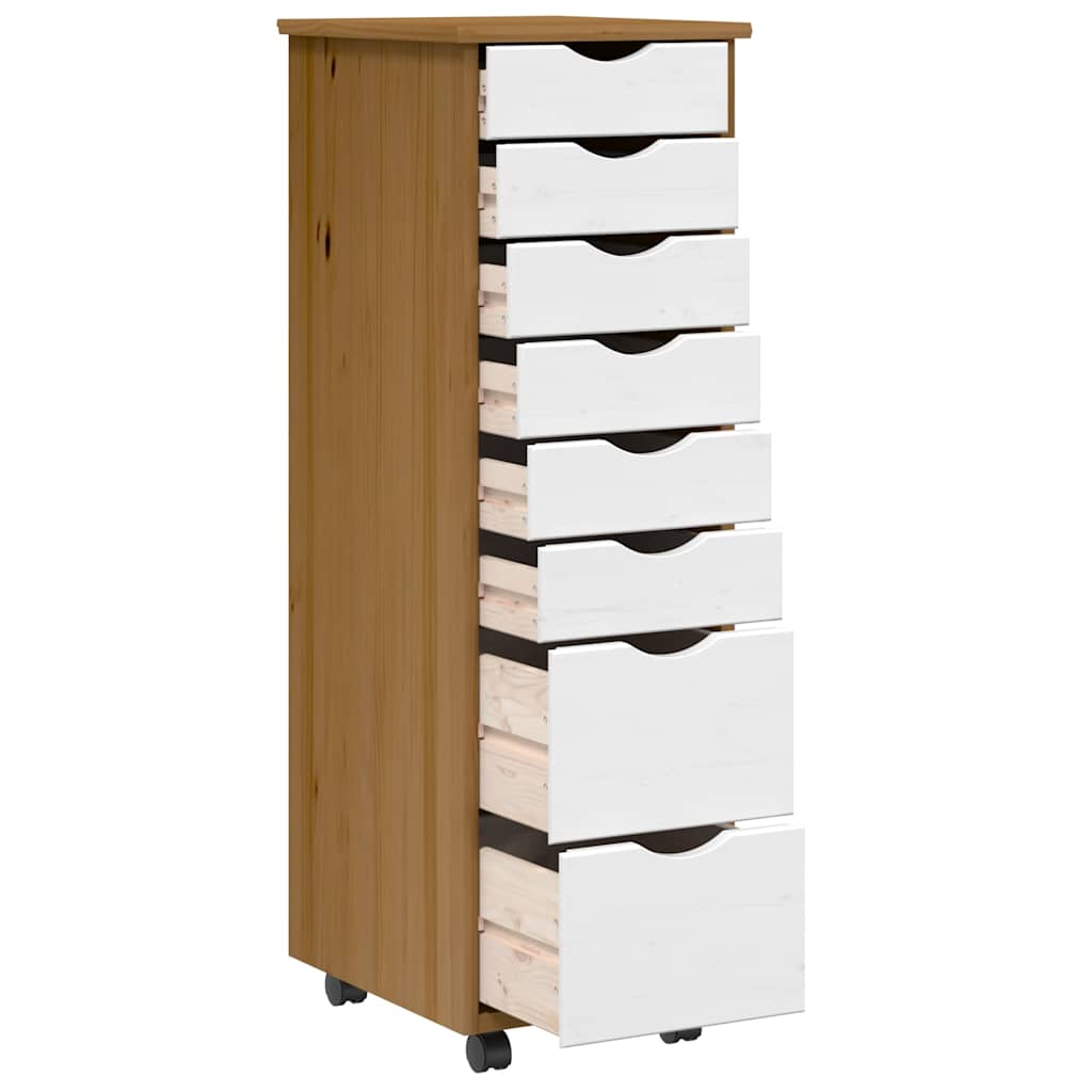 Rolling Cabinet with Drawers MOSS Honey Brown Solid Wood Pine
