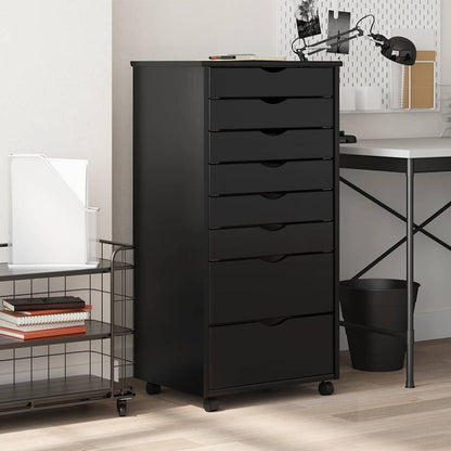 Rolling Cabinet with Drawers MOSS Black Solid Wood Pine