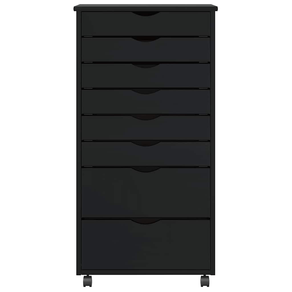 Rolling Cabinet with Drawers MOSS Black Solid Wood Pine