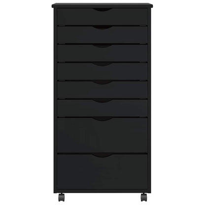 Rolling Cabinet with Drawers MOSS Black Solid Wood Pine