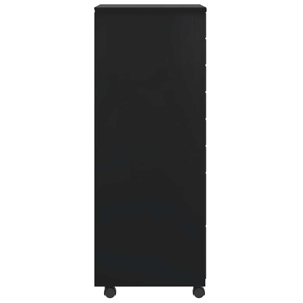 Rolling Cabinet with Drawers MOSS Black Solid Wood Pine