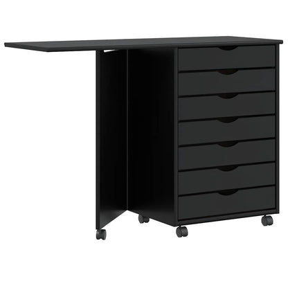 Rolling Cabinet with Desk MOSS Black Solid Wood Pine