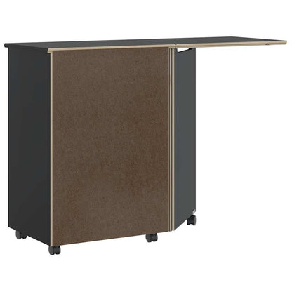 Rolling Cabinet with Desk MOSS Black Solid Wood Pine