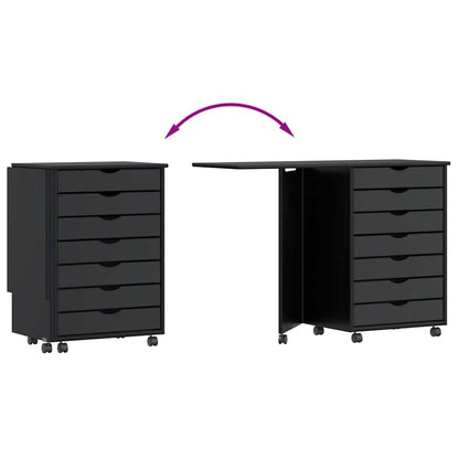 Rolling Cabinet with Desk MOSS Black Solid Wood Pine