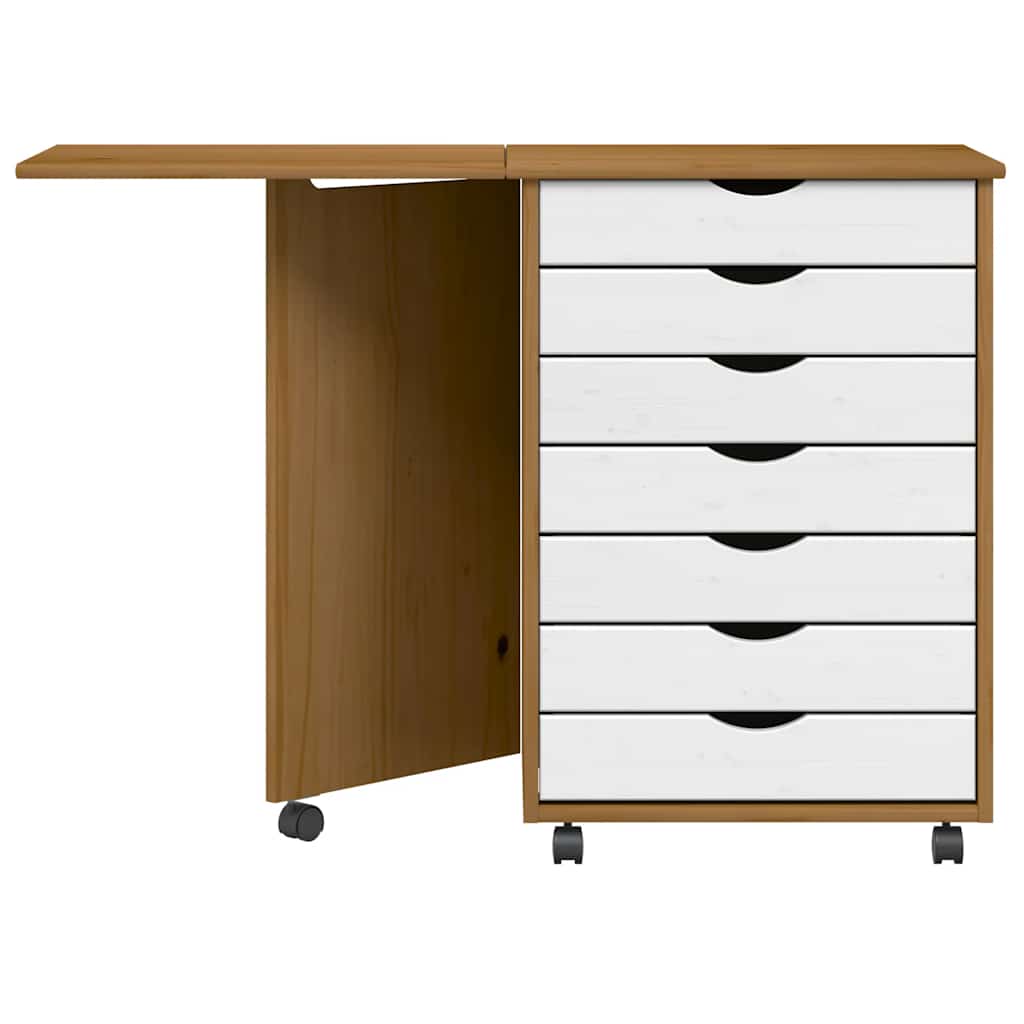 Rolling Cabinet with Desk MOSS Honey Brown Solid Wood Pine