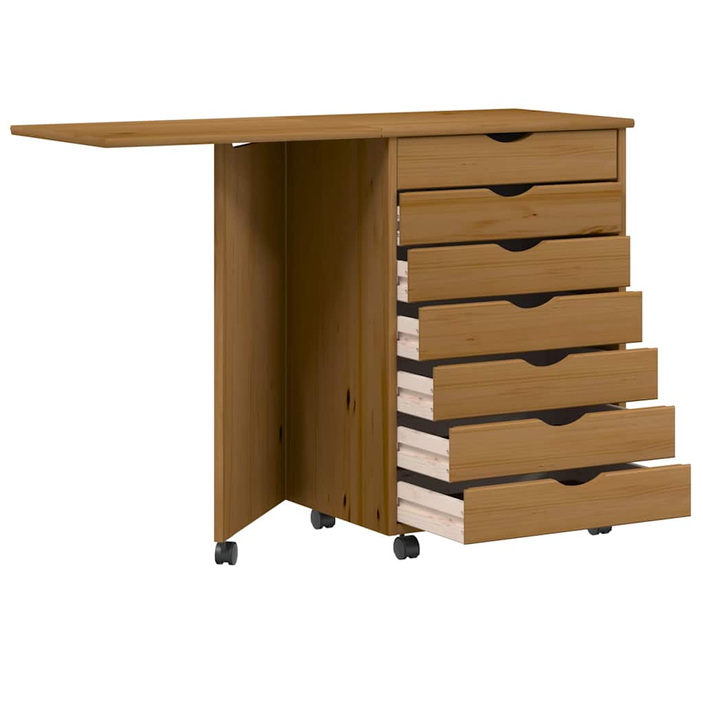 Rolling Cabinet with Desk MOSS Honey Brown Solid Wood Pine