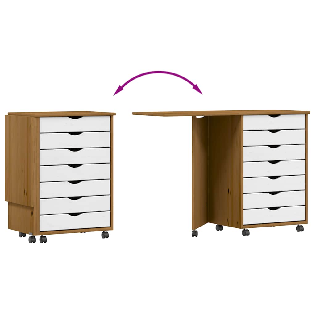 Rolling Cabinet with Desk MOSS Honey Brown Solid Wood Pine