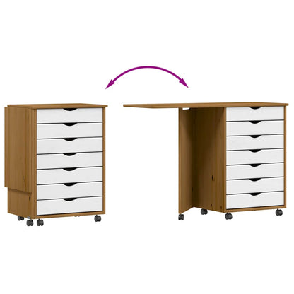 Rolling Cabinet with Desk MOSS Honey Brown Solid Wood Pine
