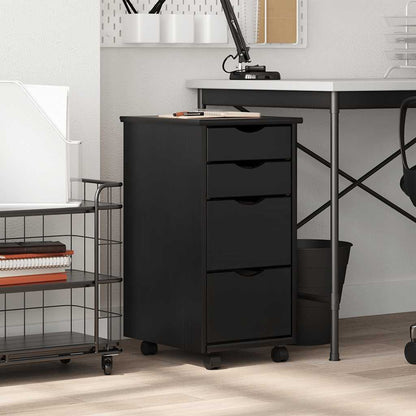 Rolling Cabinet with Drawers MOSS Black Solid Wood Pine