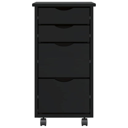 Rolling Cabinet with Drawers MOSS Black Solid Wood Pine