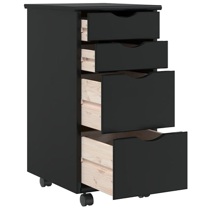 Rolling Cabinet with Drawers MOSS Black Solid Wood Pine