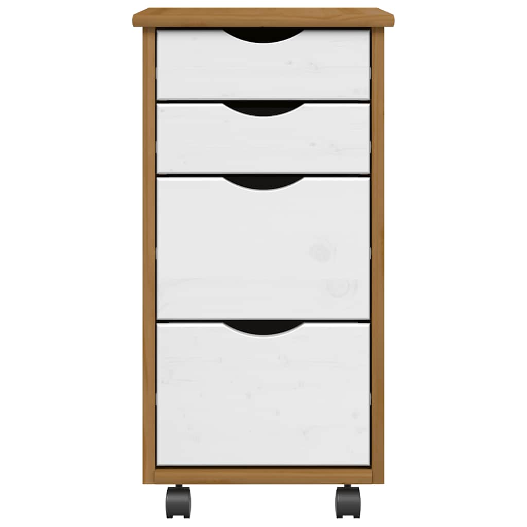 Rolling Cabinet with Drawers MOSS Honey Brown Solid Wood Pine