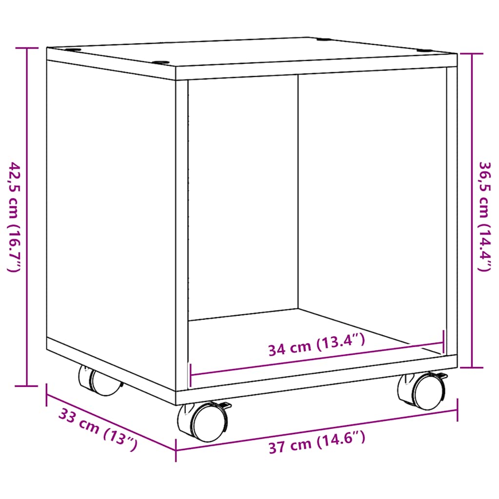  Rolling Cabinet Artisian Oak 37x33x42.5 cm Engineered Wood