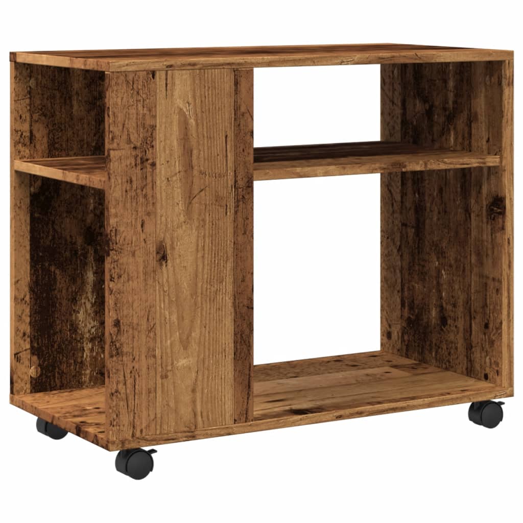 Side Table with Wheels Old Wood 70x35x60 cm Engineered Wood