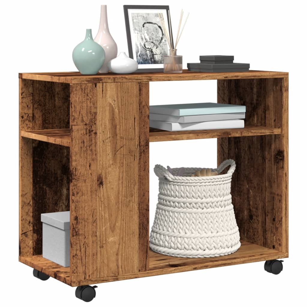 Side Table with Wheels Old Wood 70x35x60 cm Engineered Wood