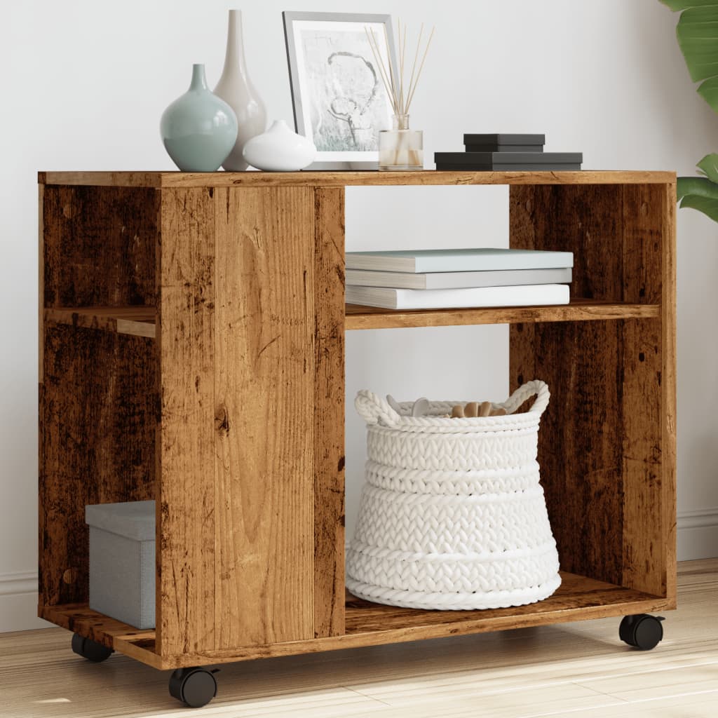 Side Table with Wheels Old Wood 70x35x60 cm Engineered Wood