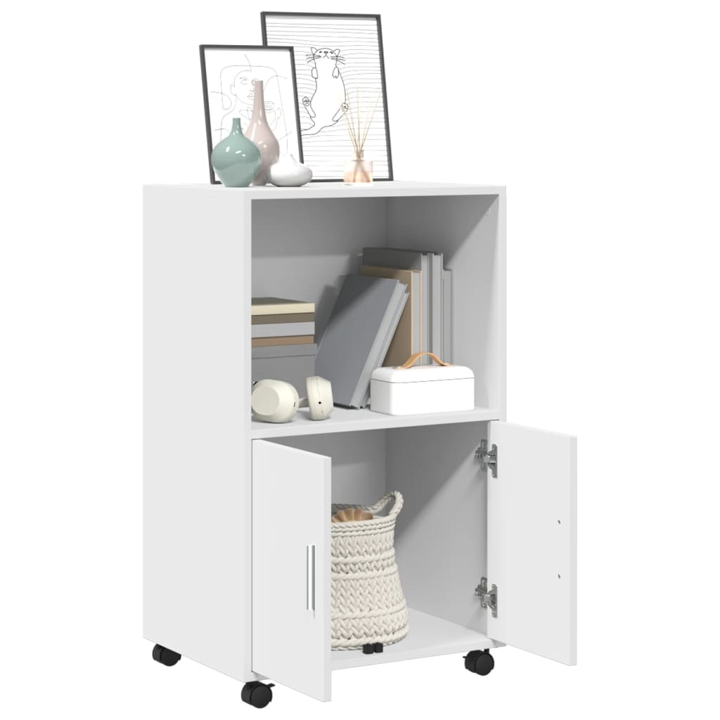 Rolling Cabinet White 55x40x91 cm Engineered Wood