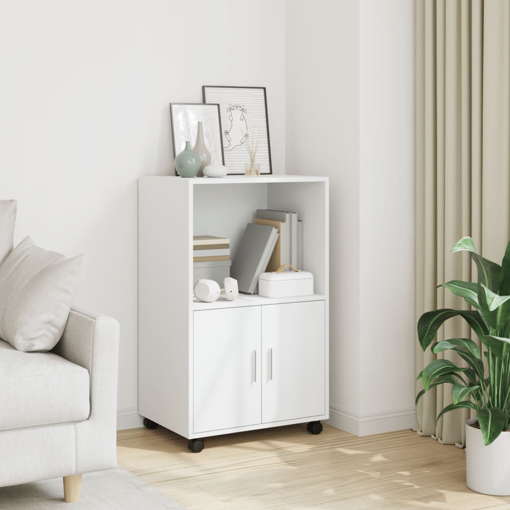 Rolling Cabinet White 55x40x91 cm Engineered Wood