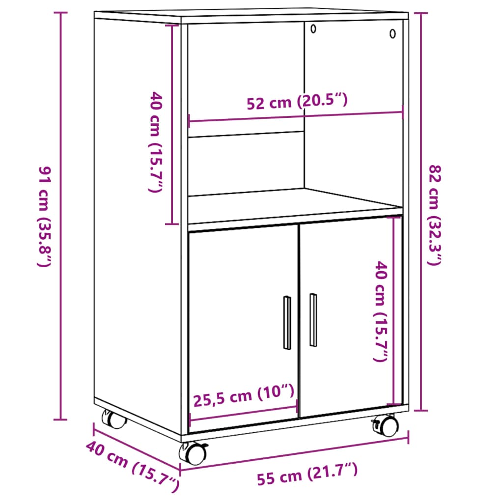 Rolling Cabinet Concrete Grey 55x40x91 cm Engineered Wood