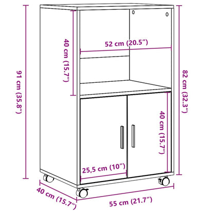 Rolling Cabinet Smoked Oak 55x40x91 cm Engineered Wood