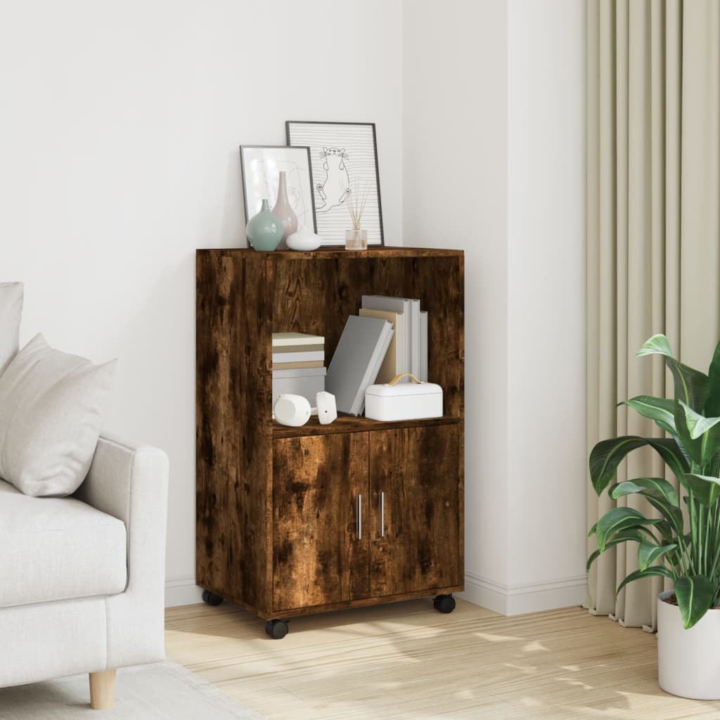 Rolling Cabinet Smoked Oak 55x40x91 cm Engineered Wood