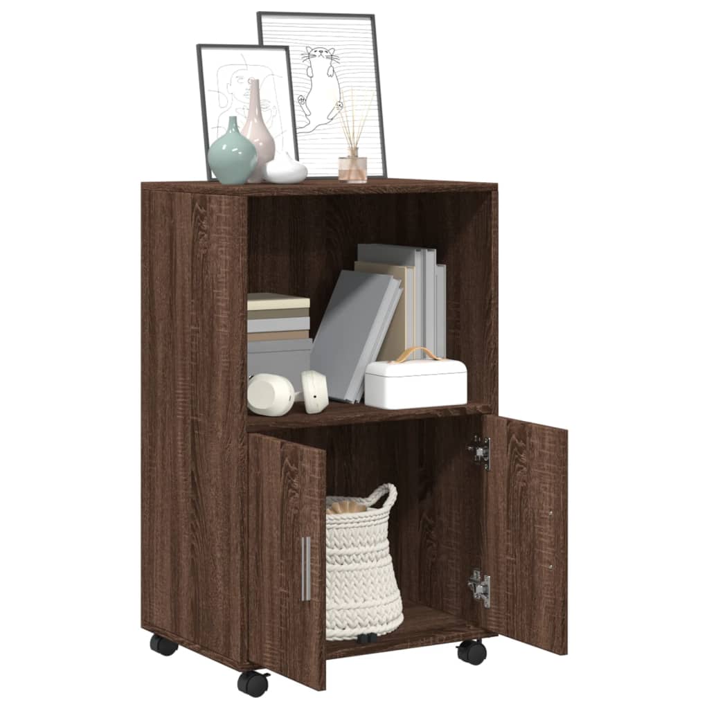 Rolling Cabinet Brown Oak 55x40x91 cm Engineered Wood
