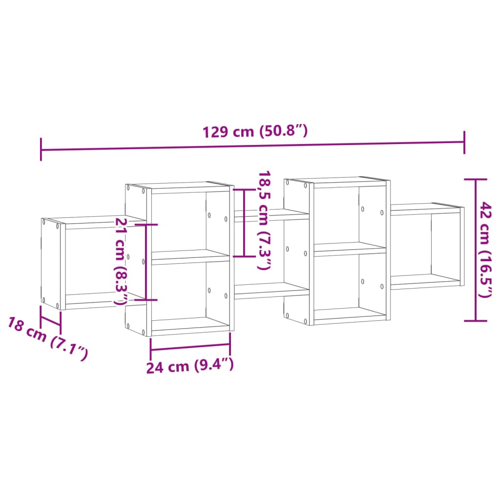 Wall Shelf Sonoma Oak 129x18x42 cm Engineered Wood