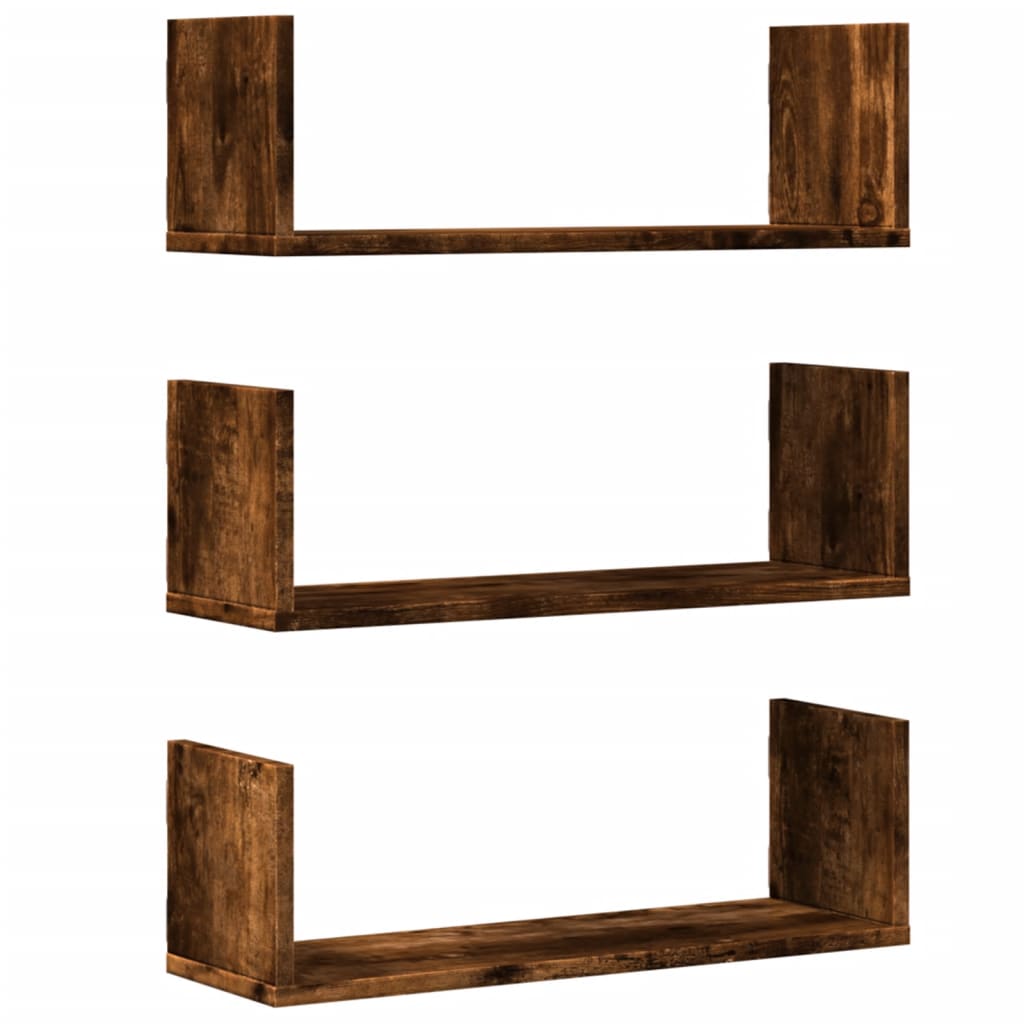 Wall Shelves 3 pcs Smoked Oak 58x18x18 cm Engineered Wood