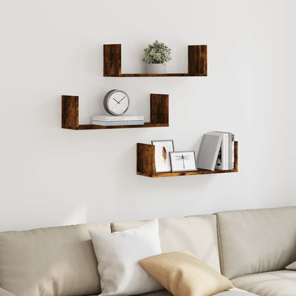 Wall Shelves 3 pcs Smoked Oak 58x18x18 cm Engineered Wood