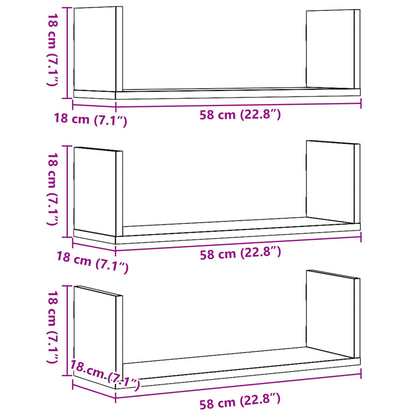 Wall Shelves 3 pcs Smoked Oak 58x18x18 cm Engineered Wood