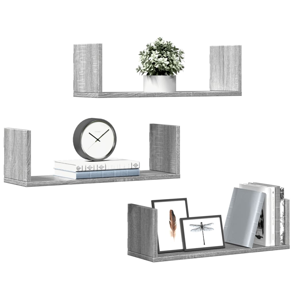 Wall Shelves 3 pcs Grey Sonoma 58x18x18 cm Engineered Wood
