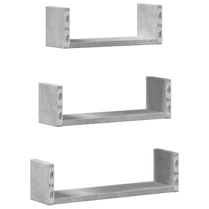 Wall Shelf 3 pcs Concrete Grey Engineered Wood