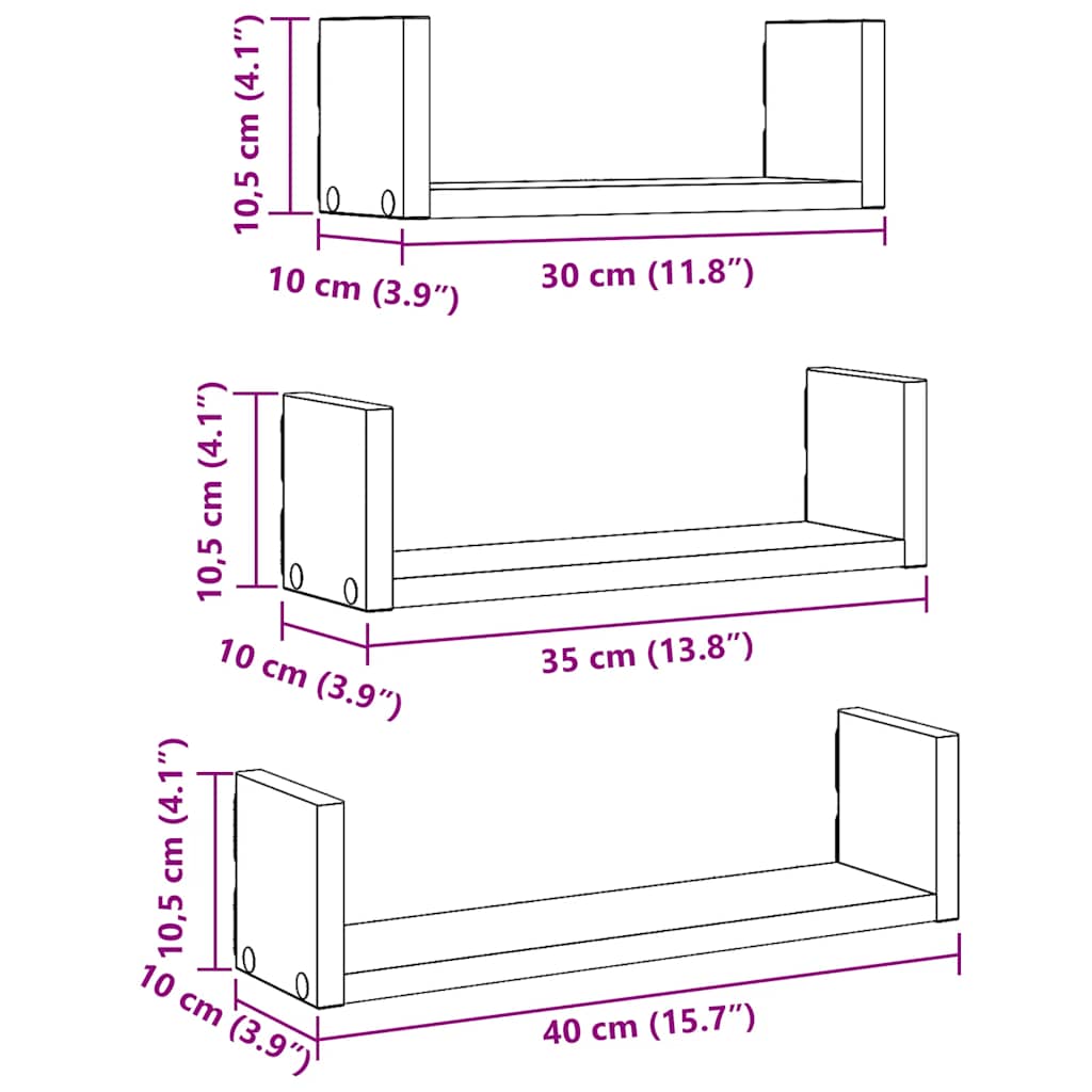 Wall Shelf 3 pcs Artisian Oak Engineered Wood