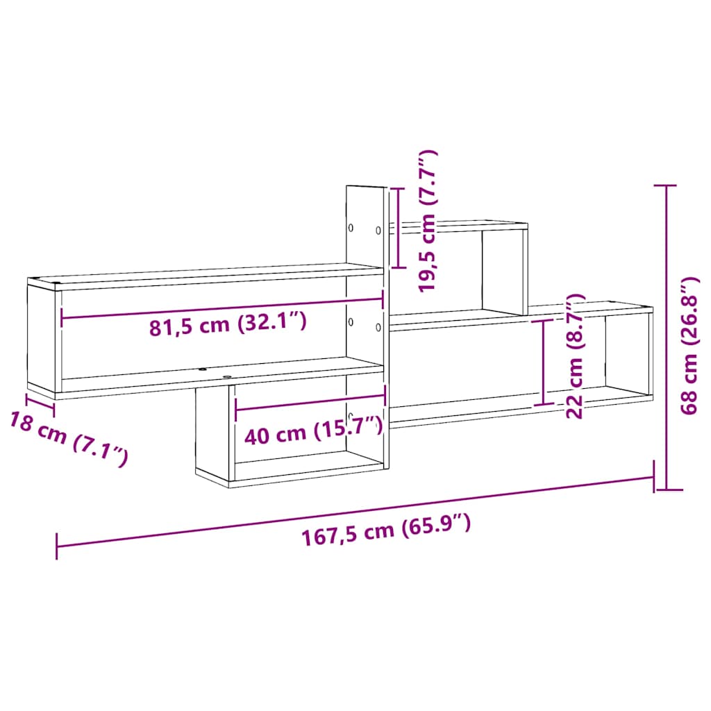Wall Shelf Artisian Oak 167.5x18x68 cm Engineered Wood