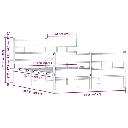 Metal Bed Frame without Mattress Brown Oak 160x200 cm