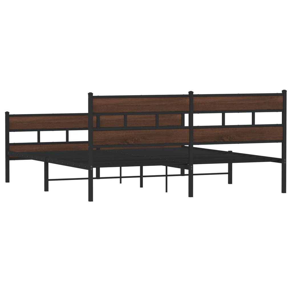Metal Bed Frame without Mattress Brown Oak 180x200 cm Super King