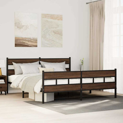 Metal Bed Frame without Mattress Brown Oak 183x213 cm
